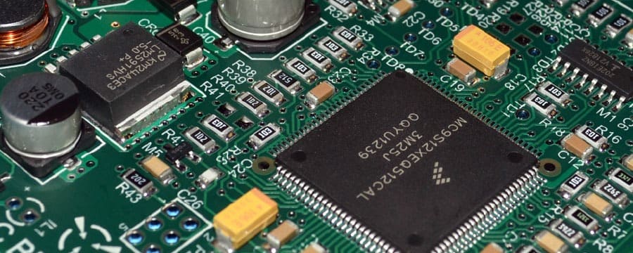 Assembled printed circuit board built at GC Controls, detail
